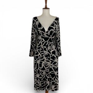 Weston Wear Long Sleeve Dress Women’s S V-Neck Dress Sheath Printed Knee Length